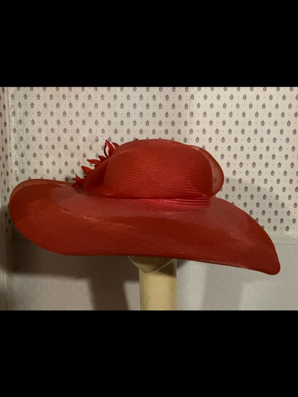 New August 18” Red Wide-Brim Women's Floral Accent Hat is So Stylish. - Picture 4 of 8
